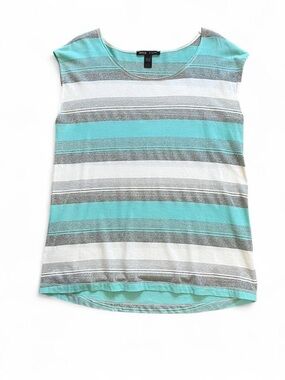 Mango Turquoise, Silver, and White Striped Tank Top